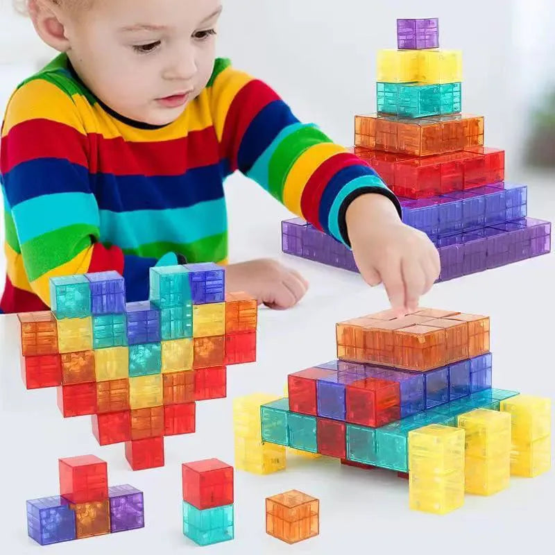 Transparent Magnetic Blocks-Build Puzzle Toy, Blocks Build Magnetic Set Kids Sensory Construction For Toddlers Christmas Gift