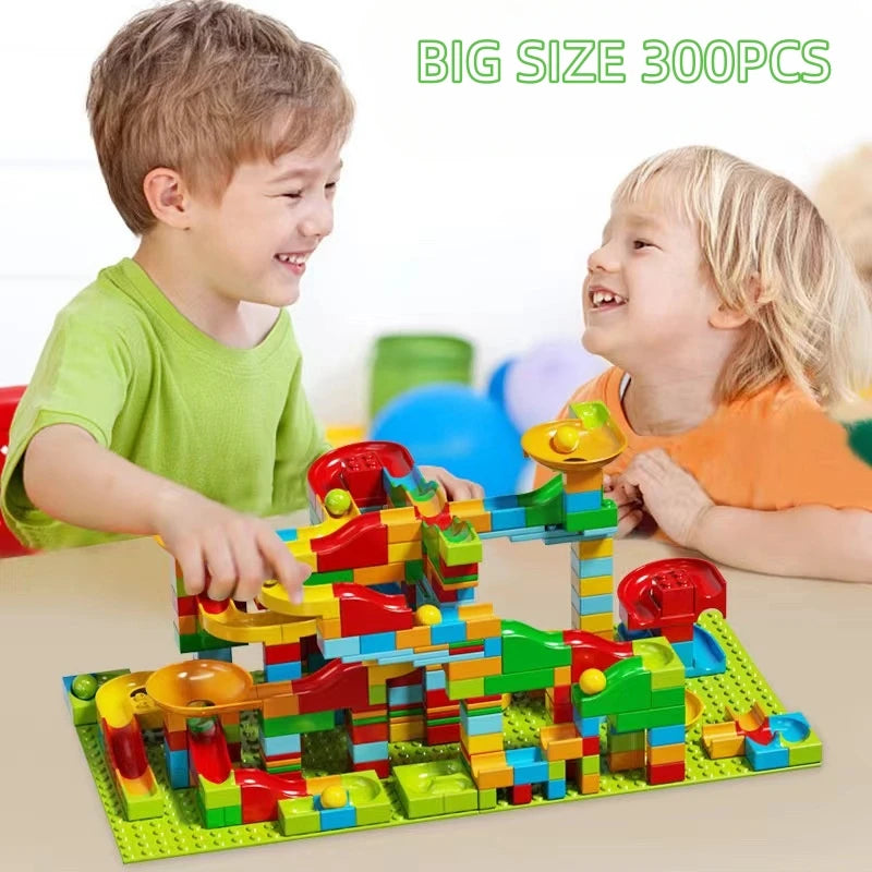 300PCS Marble Race Run Block Compatible Duploed Building Blocks Plastic Funnel Slide DIY Assembly Bricks Base Plates