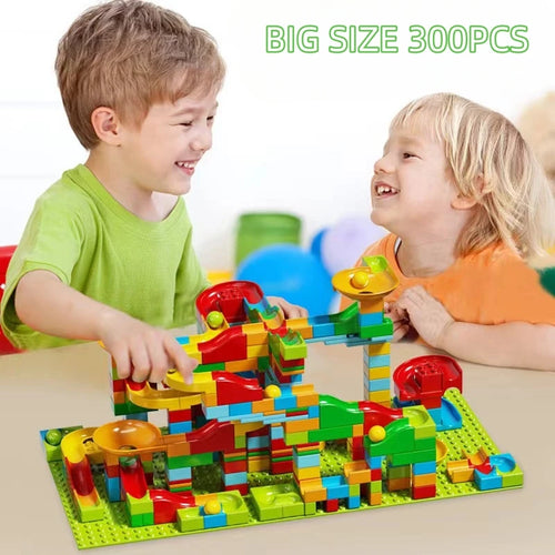 300PCS Marble Race Run Block Compatible Duploed Building Blocks Plastic Funnel Slide DIY Assembly Bricks Base Plates