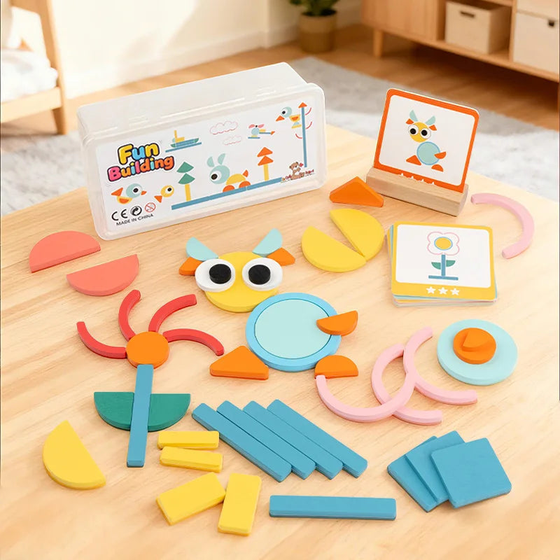 DIY Children's Colorful Wooden Toys Creative Tangram Geometric Jigsaw Puzzle Board Set Educational Toys For Children Kids Gift