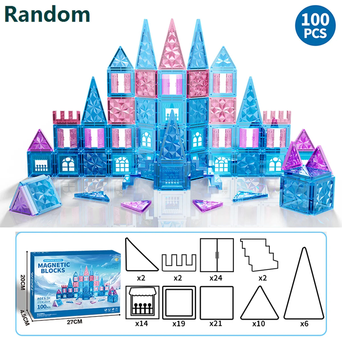 Magnetic Tiles Ice Castle DIY Magnetic Building Blocks for Kids Boys Girls Montessori STEM Educational Sensory Toys Gifts