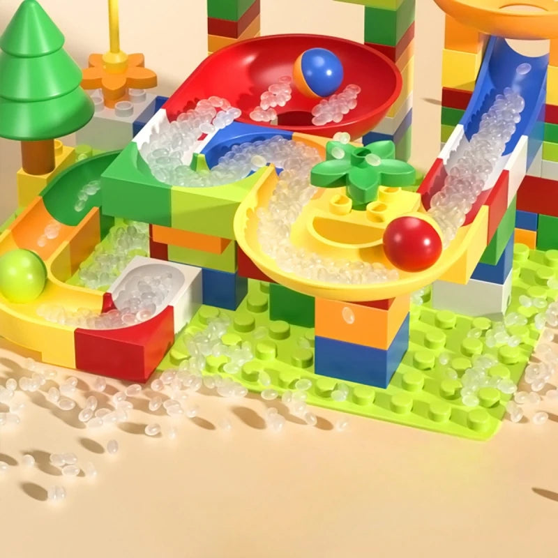 300PCS Marble Race Run Block Compatible Duploed Building Blocks Plastic Funnel Slide DIY Assembly Bricks Base Plates