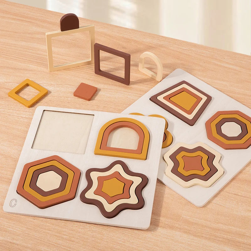 Educational Wooden Geometric Shapes Game Montessori Learning Math Jigsaw Puzzle Board for Kids Sorting Stacking Cognition Toys