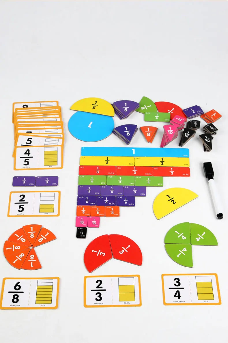 Wooden Math Fraction Learning Set With Card Fraction Decomposition Plate Montessori Teaching Aid Children Educational Math Toys