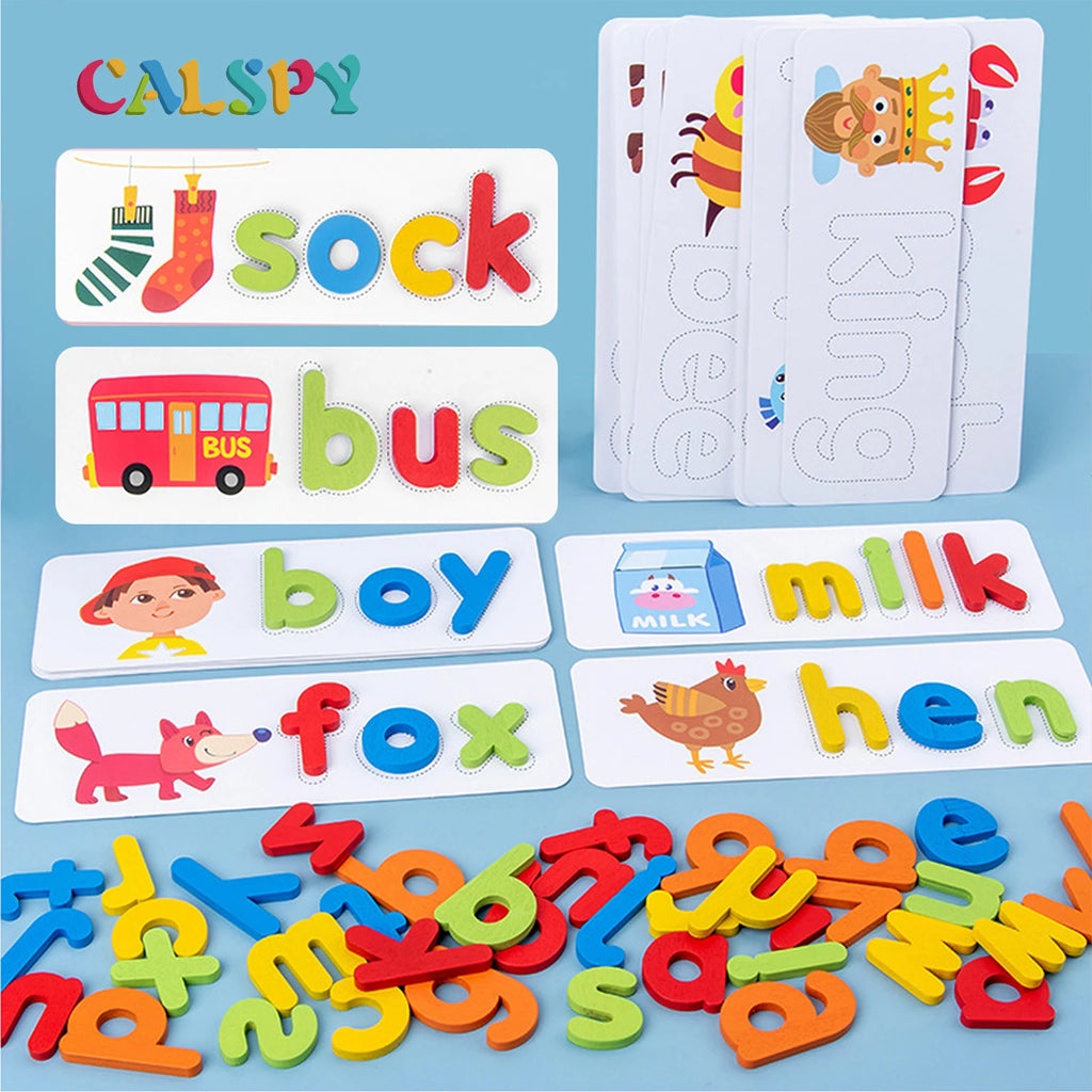 Montessori Alphabet Spelling Word Wooden Math Toys Kids Educational Teaching English Alphabet Cards Puzzle Game Learning Toys