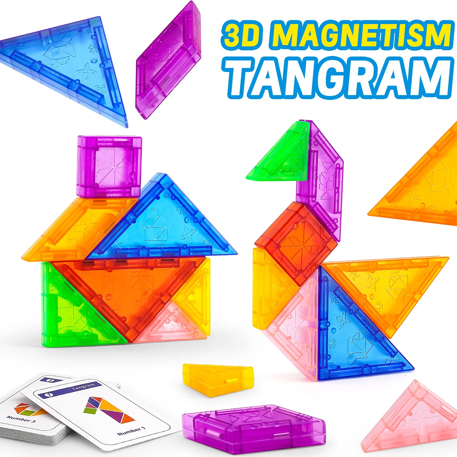 Magnetic Puzzle Tangram Geometric 3D Building Blocks For Children'S Puzzle And Early Education Thinking Training Toys