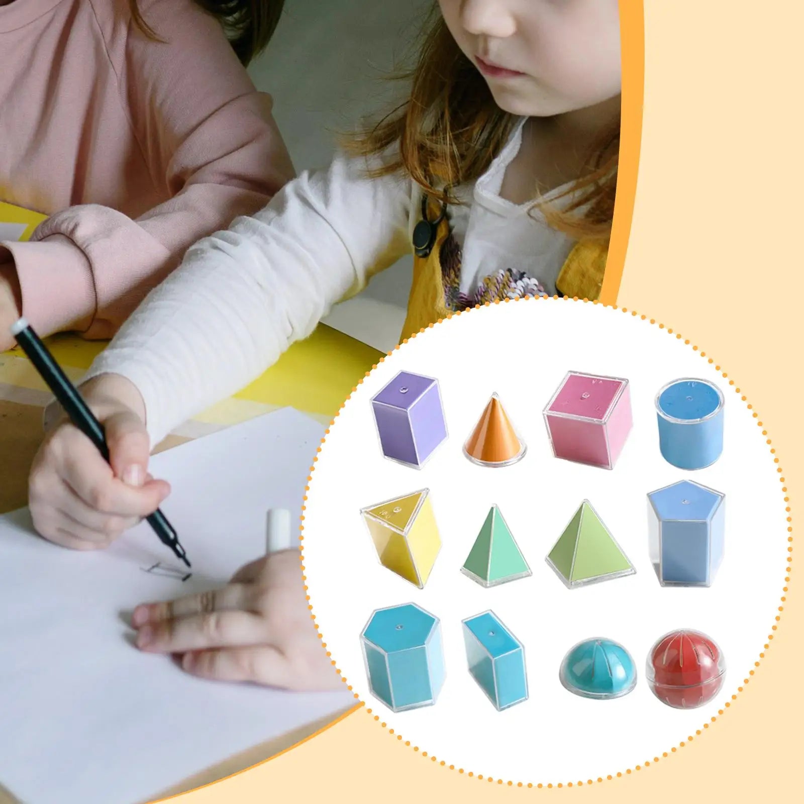 12 Pieces Geometric Shapes Blocks Math Games Reusable Durability Educational
