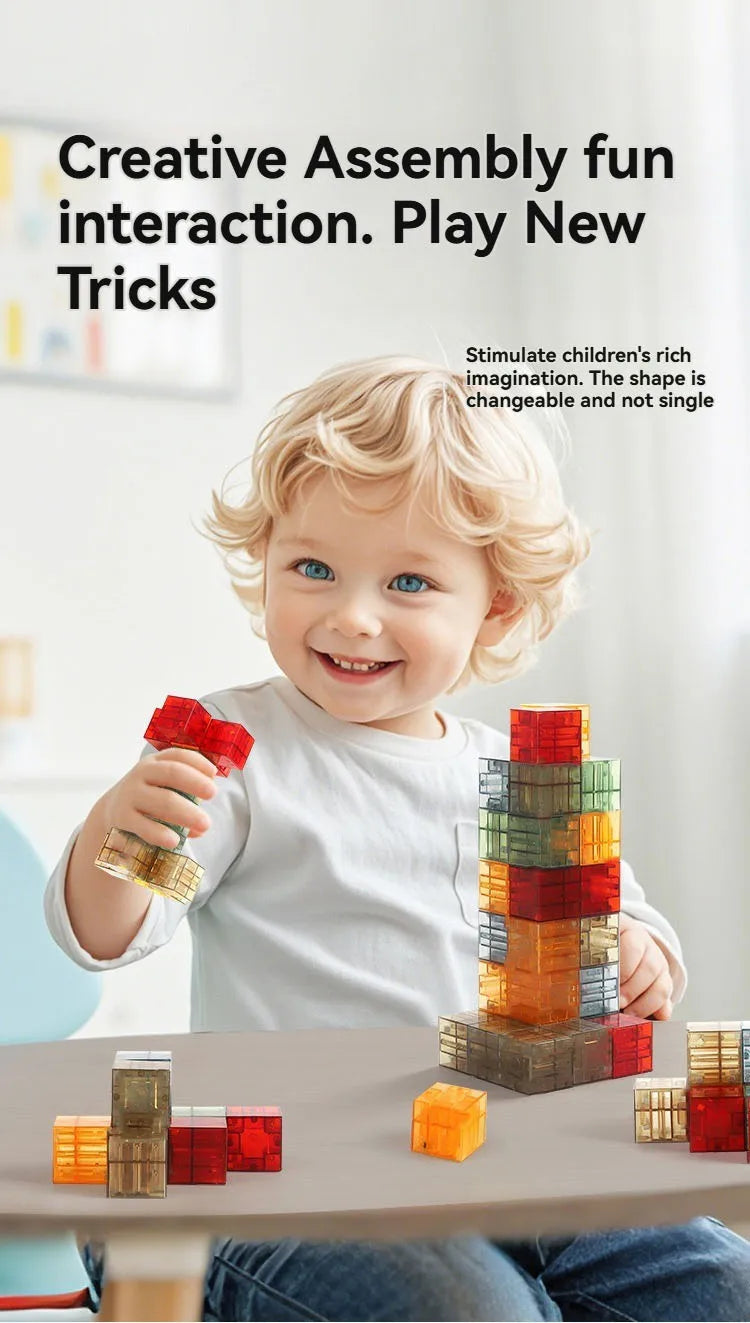 Transparent Magnetic Blocks-Build Puzzle Toy, Blocks Build Magnetic Set Kids Sensory Construction For Toddlers Christmas Gift