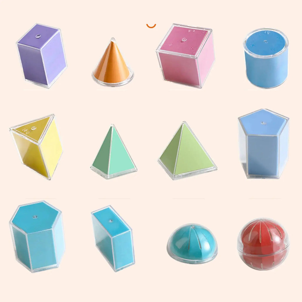 12 Pieces Geometric Shapes Blocks Math Games Reusable Durability Educational