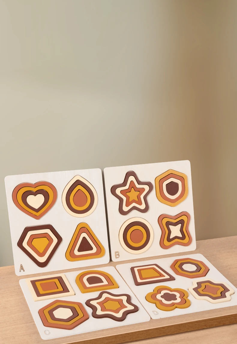 Educational Wooden Geometric Shapes Game Montessori Learning Math Jigsaw Puzzle Board for Kids Sorting Stacking Cognition Toys