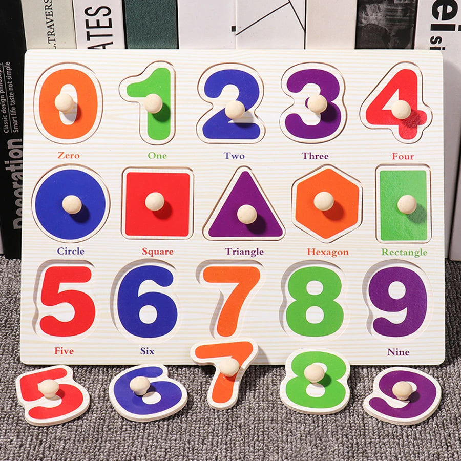 Montessori Wooden Puzzles Hand Grab Boards Toys Tangram Jigsaw Baby Educational Toys Cartoon Vehicle Animals Fruits 3D Puzzles