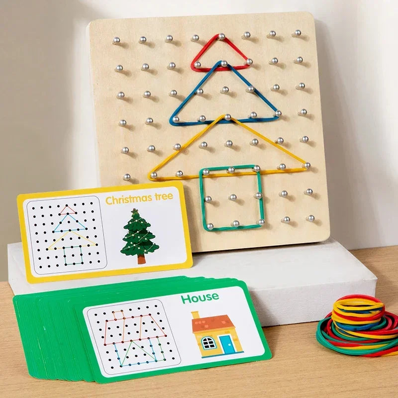 Wooden Geometry Puzzle Nail Board Graphics Geometric Creative Math Montessori Toy for for Children's Early Education
