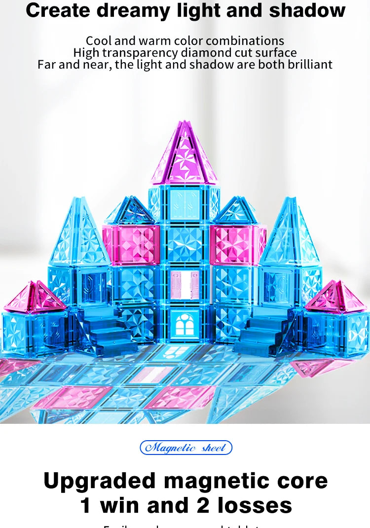 Magnetic Tiles Ice Castle DIY Magnetic Building Blocks for Kids Boys Girls Montessori STEM Educational Sensory Toys Gifts