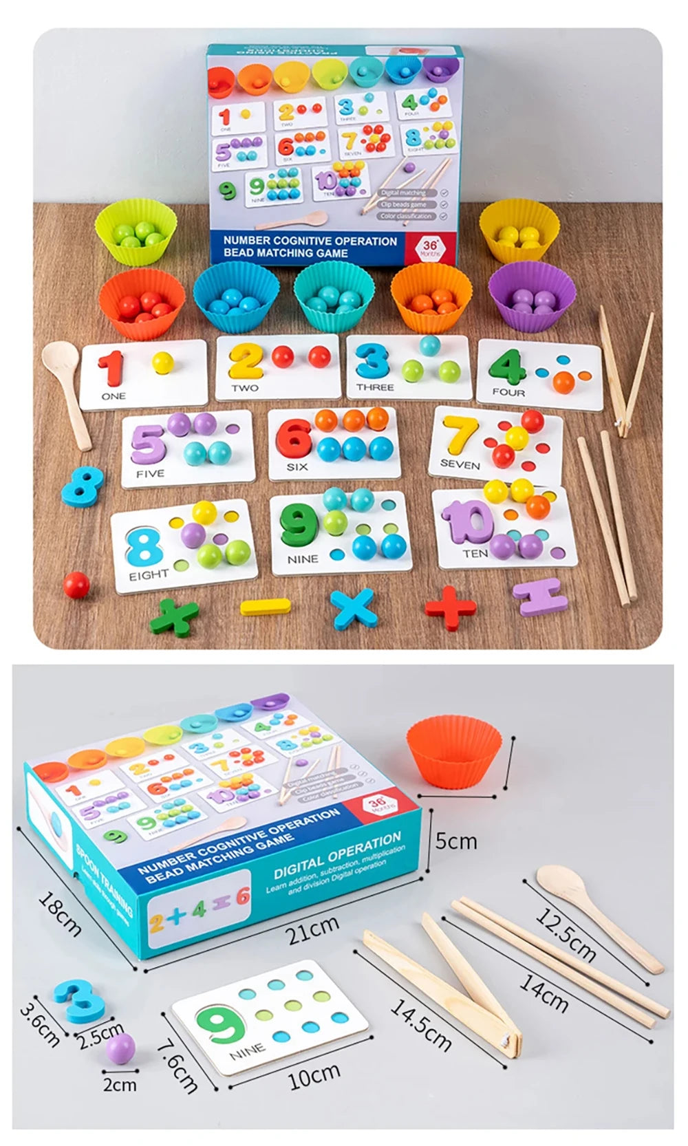 Montessori Math Counting Sorting Toy Clip Beads Matching Games Fine Motor Skills Number Color Sensory Educational Toys For Child