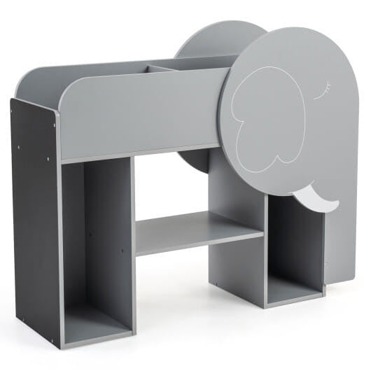 Montessori Bookshelf with Elephant Shape 3-Tier Toddler Toy Storage Organizer-Grey