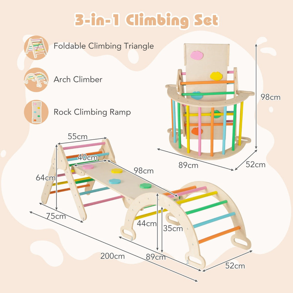 NNECW 7-in-1 Wood Triangle Climbing Toys for Toddlers-Multicolour